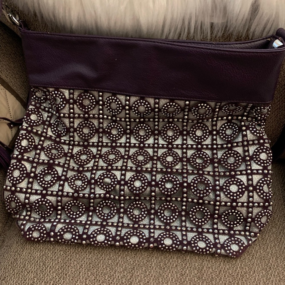 Purple studded crossbody bag